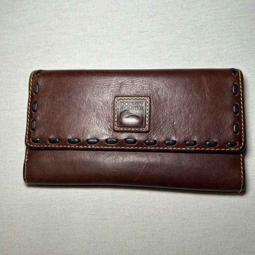 Dooney & Bourke Florentine Continental Clutch Wallet Brown Leather Whipstitch